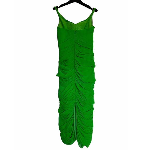 ALEXANDER MCQUEEN VINTAGE GREEN SILK RUCHED DRESS SIZE 40 - Picture 5 of 11